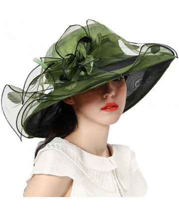 Sun Hats Women Race Hats Organza Hat with Ruffles Feathers - Blackish Green Polka Dot - CC12EWLUUH7 $43.10