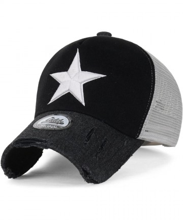 Baseball Caps Star Embroidery tri-Tone Trucker Hat Adjustable Cotton Baseball Cap - Black - CV12N3562IT $48.62