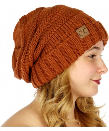 Skullies & Beanies Beanies for Women - Slouchy Knit Beanie hat for Women- Soft Warm Cable Winter Chunky Hats - Solid - Rust -...