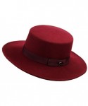Fedoras Wool Wide Brim Porkpie Fedora Hat w/Simple Band Accent - Burgundy - CG12D022RY3 $54.48