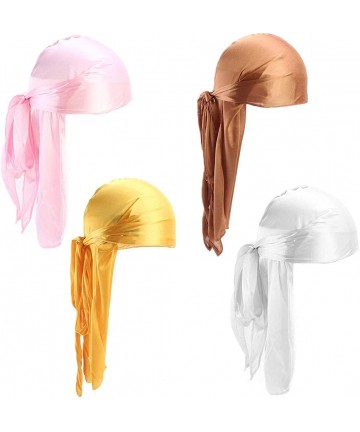 Skullies & Beanies Hip-hop Tone Men Silky Durag Cap Headwrap Long Tail 360 Waves Du-rag Hat - Pink +White + Golden + Khaki - ...