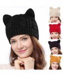 Skullies & Beanies Women's Hat Cat Ear Crochet Braided Knit Caps with Punk 3D Cat Stud Earring - Beige - C511HCU9RO3 $21.07