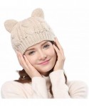 Skullies & Beanies Women's Hat Cat Ear Crochet Braided Knit Caps with Punk 3D Cat Stud Earring - Beige - C511HCU9RO3 $23.29