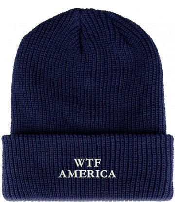 Skullies & Beanies WTF America Embroidered Ribbed Cuffed Knit Beanie - Navy - CJ189H4W2OH $22.37