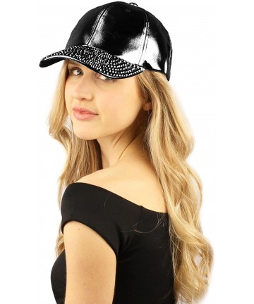 Baseball Caps Summer Glossy Metallic Bling Bling Studs Baseball Cap Hat Dance Party - Black/Black - C01822KKNSI $20.28