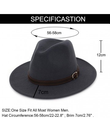 Fedoras Men & Women Panama Hat Classic Wide Brim Fedora Hat with Belt Buckle - Dark Grey - C018SY7TG57 $19.15