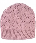 Skullies & Beanies Winter Womens Fashion Bun Ponytail Fleece Lined Slouchy Knit Beanie Hat - Diamond Knit Pastel Pink - C618L...