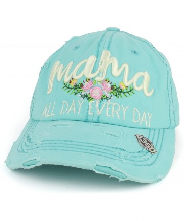 Baseball Caps Mama All Day Every Day Embroidered Frayed Vintage Cap - Mint - CG18GY62X04 $26.51