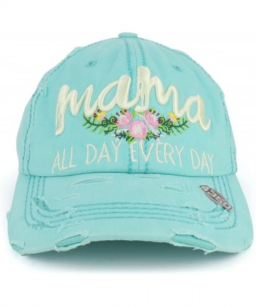 Baseball Caps Mama All Day Every Day Embroidered Frayed Vintage Cap - Mint - CG18GY62X04 $26.51