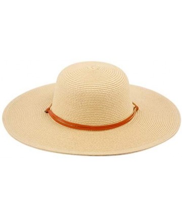 Sun Hats Women's Wide Brim Braided Sun Hat with Wind Lanyard Rated UPF 50+ Sun Protection-FL2403 - Natural - CB183L4MYY0 $25.33