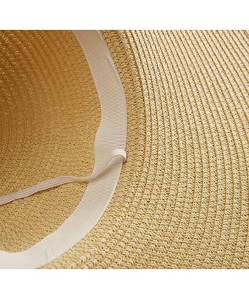 Sun Hats Womens Beach Hat Striped Straw Sun Hat Floppy Big Brim Hat - Khaki With Bow - C418ENM8EAZ $28.70