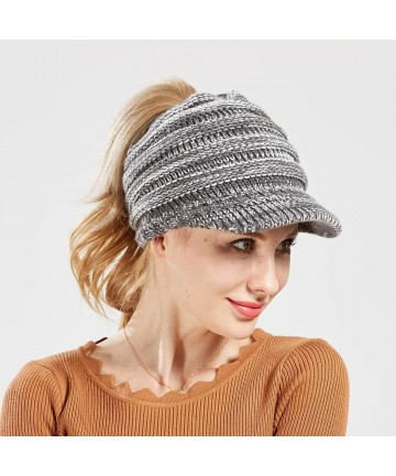 Skullies & Beanies Women's Warm Chunky Cable Knit Messy Bun Hat Ponytail Visor Beanie Cap - Light Grey - CJ18HYSTQ4H $16.02