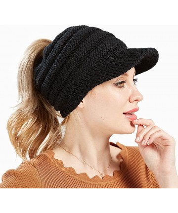 Skullies & Beanies Women's Warm Chunky Cable Knit Messy Bun Hat Ponytail Visor Beanie Cap - Light Grey - CJ18HYSTQ4H $16.02