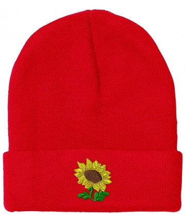 Skullies & Beanies Custom Beanie for Men & Women Plants Fringe Sunflower Embroidery Skull Cap Hat - Red - CP18ZRADNGO $19.94
