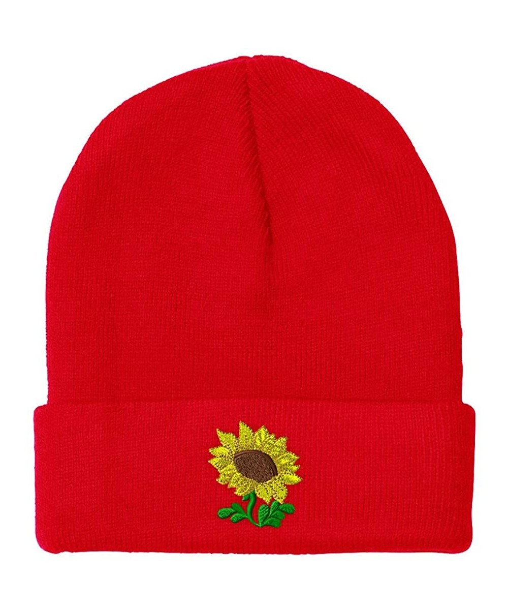 Skullies & Beanies Custom Beanie for Men & Women Plants Fringe Sunflower Embroidery Skull Cap Hat - Red - CP18ZRADNGO $19.94