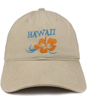 Baseball Caps Hawaii and Hibiscus Embroidered Brushed Cotton Dad Hat Ball Cap - Khaki - C0180D04Y75 $23.18