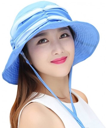 Sun Hats Women Wide Brim Bucket Boonie Sun Hat Cord Fishing Cap UPF50+ Mosquito Head Net - Blue - CW12I4JSXTP $22.30