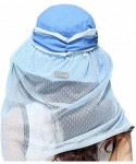 Sun Hats Women Wide Brim Bucket Boonie Sun Hat Cord Fishing Cap UPF50+ Mosquito Head Net - Blue - CW12I4JSXTP $22.30