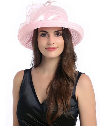 Sun Hats Lady's Organza Wide Brim Bowler Hat Kentucky Derby Church Dress Sun Hat - Pink - CM18GLNT2RC $23.24