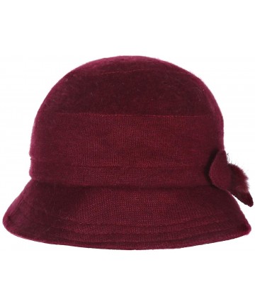 Skullies & Beanies Women's Rabbit Beanie Winter Hat Short Brim Bucket Vintage Hat Flower Accent - Wine Red - CT18L8DAKZ6 $23.96