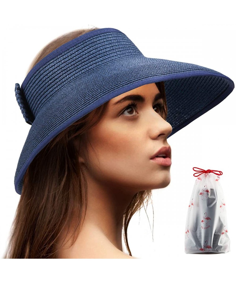 Visors Foldable Sun Visors for Women - Beach Hat Wide Brim Sun Hat Roll-Up Straw Hat - CE18T2M84QH $20.14