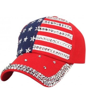 Baseball Caps Women Men Baseball Cap Rhinestone Star Stripe Snapback Hip Hop Flat Hat Adjustable (Red) - C91836WKX3L $12.30