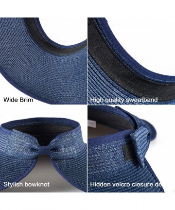 Visors Foldable Sun Visors for Women - Beach Hat Wide Brim Sun Hat Roll-Up Straw Hat - CE18T2M84QH $20.14