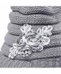 Skullies & Beanies C-US Women Winter Warm & Soft Knit Hat Crochet Visor Brim Cap with Flower Accent - Grey - CS184HK7W6H $20.23