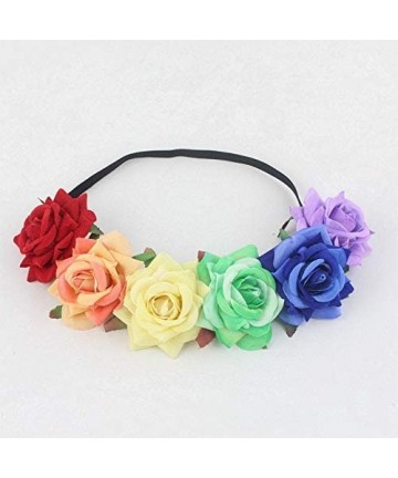 Headbands Boho Floral Crown Rose Flower Headband Hair Wreath - Rainbow Velet Rose - C5196ORHQ6I $13.46