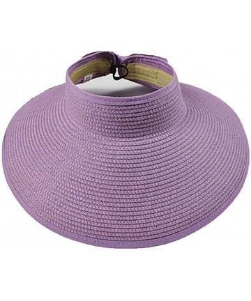 Sun Hats Women's Summer Foldable Straw Sun Visor w/Cute Bowtie Comfortable Beach Cap - Purple - C818RU0MUCR $18.69