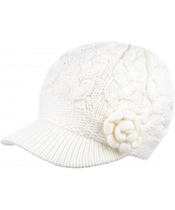Newsboy Caps Womens Winter Chic Cable Warm Fleece Lined Crochet Knit Hat W/Visor Newsboy Cabbie Cap - CF1860GYAE2 $23.00