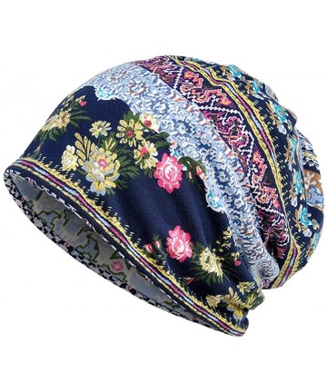 Skullies & Beanies Unisex Print Hat Ruffle Cancer Hat- Cotton Blend Beanie Scarf Collar Turban Head Wrap Cap - Blue - CI18LH6...