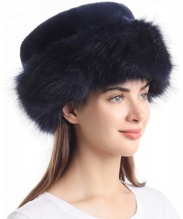 Bucket Hats Women's Leopard Faux Fur Hat with Fleece and Elastic for Winter - Navy - C418Y2I98AN $29.51