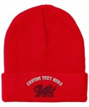 Skullies & Beanies Custom Beanie for Men & Women Wales Flag Dragon Seal Embroidery Skull Cap Hat - Red - C418ZS3YY3G $23.48