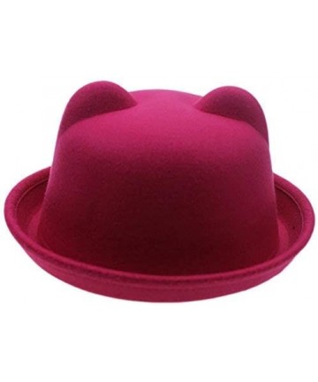Fedoras Women Candy Color Wool Woolen Felt Cat Ear Curling Fedora Bowler Top Hat Cap 22" - Rose - CQ12CZ1UZPN $14.87