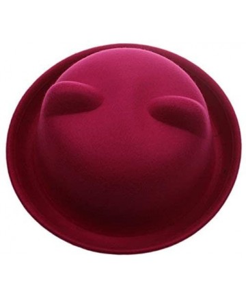 Fedoras Women Candy Color Wool Woolen Felt Cat Ear Curling Fedora Bowler Top Hat Cap 22" - Rose - CQ12CZ1UZPN $14.87