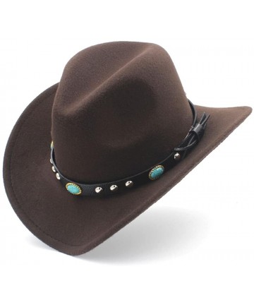 Cowboy Hats Fashion Women Men Western Cowboy Hat with Roll Up Brim Felt Cowgirl Sombrero Caps - Coffee - CZ18DAXEM47 $28.78