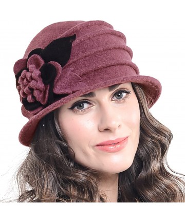Bucket Hats Women Floral Wool Cloche Winter Hat - Hot Pink - CY18IEOWZK7 $19.01