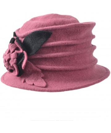 Bucket Hats Women Floral Wool Cloche Winter Hat - Hot Pink - CY18IEOWZK7 $19.01