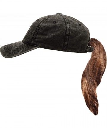 Baseball Caps Ponytail Baseball Cap High Bun Ponycap Adjustable Mesh Trucker Hats - Washed Cotton - Black - C218NWW3YN2 $21.90