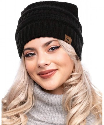 Skullies & Beanies Womens Cable Knit Beanie - Warm & Soft Stretch Winter Hats for Cold Weather - Black - C112N0ELJ41 $12.70