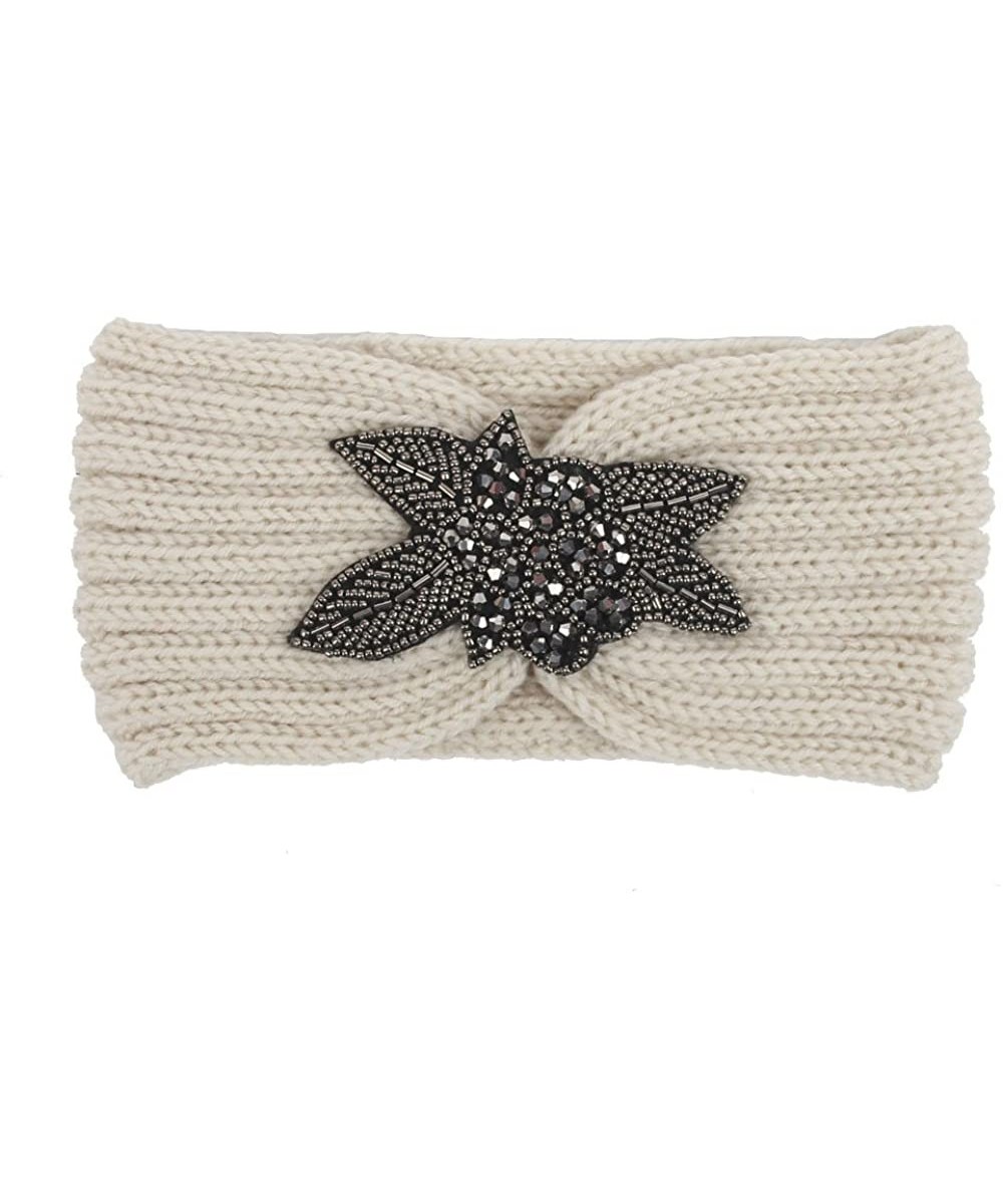 Headbands Bohemia Headband- Women Diamond Knitting Handmade Keep Warm Hairband - Beige@ - CB18KMR8ISG $11.89