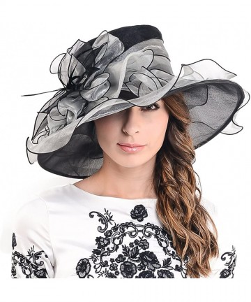 Sun Hats Womens Church Dress Derby Wedding Floral Tea Party Hat Ss-035 - Large Brim-black White - CW12BSA4CEV $36.88