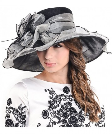 Sun Hats Womens Church Dress Derby Wedding Floral Tea Party Hat Ss-035 - Large Brim-black White - CW12BSA4CEV $36.88