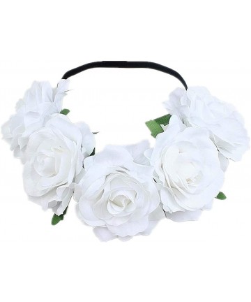 Headbands Love Fairy Bohemia Stretch Rose Flower Headband Floral Crown for Garland Party - White - C518HY3UTD7 $15.02