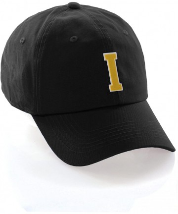 Baseball Caps Customized Letter Intial Baseball Hat A to Z Team Colors- Black Cap White Gold - Letter I - CO18ESYYK6C $19.29