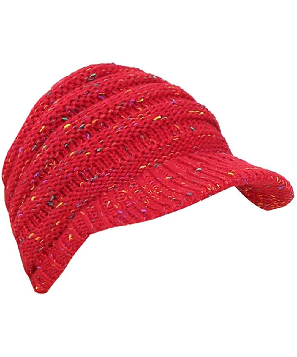 Skullies & Beanies Women Winter Ponytail Turban Hat Knit Baseball Cap Earmuffs Beanie Hat - Red - CG18KNI347C $12.68