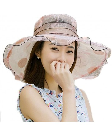 Sun Hats Women's Organza Kentucky Derby Hat Ruffles Creative Hat UV Protection Organza Mesh Hat - Pink - CF18NUHX2NL $23.07