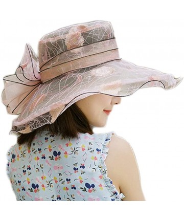 Sun Hats Women's Organza Kentucky Derby Hat Ruffles Creative Hat UV Protection Organza Mesh Hat - Pink - CF18NUHX2NL $17.46