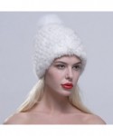 Skullies & Beanies Women Winter Hat Knit Mink Fur Beanie Cap with Fox Pom Pom Multicolor - Cross - CF12N4TZ4XB $52.99